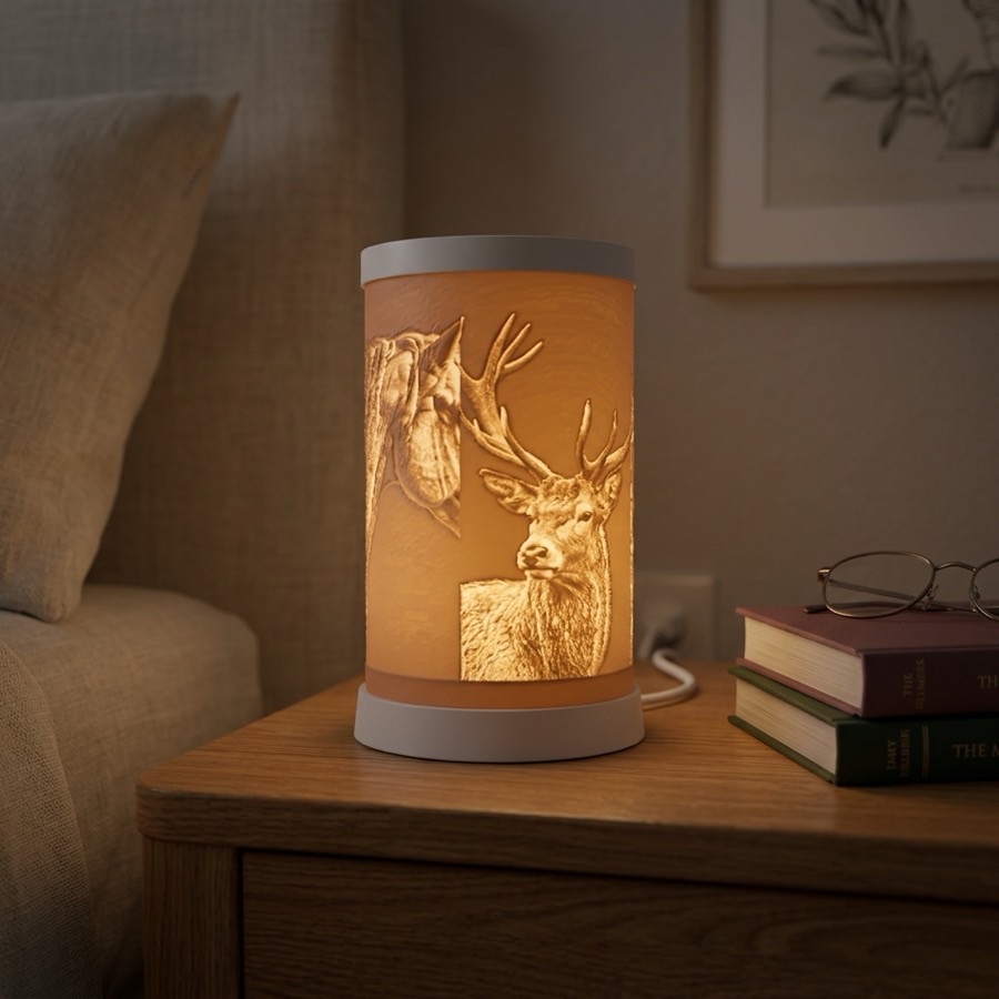 Cylinder Lamp shown on the nightstand